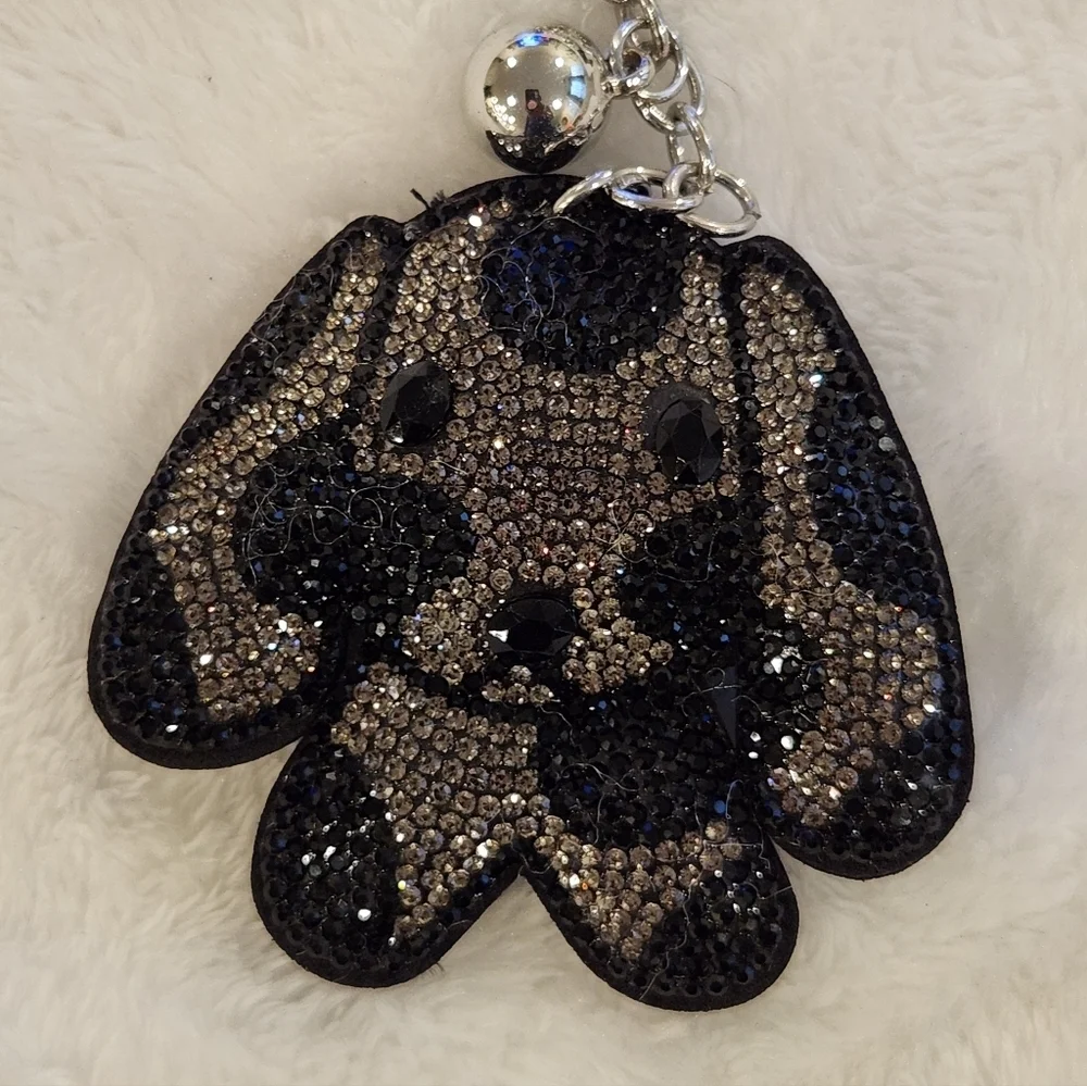 Rhinestone Dog Black And Gray Keychain Bag Charm